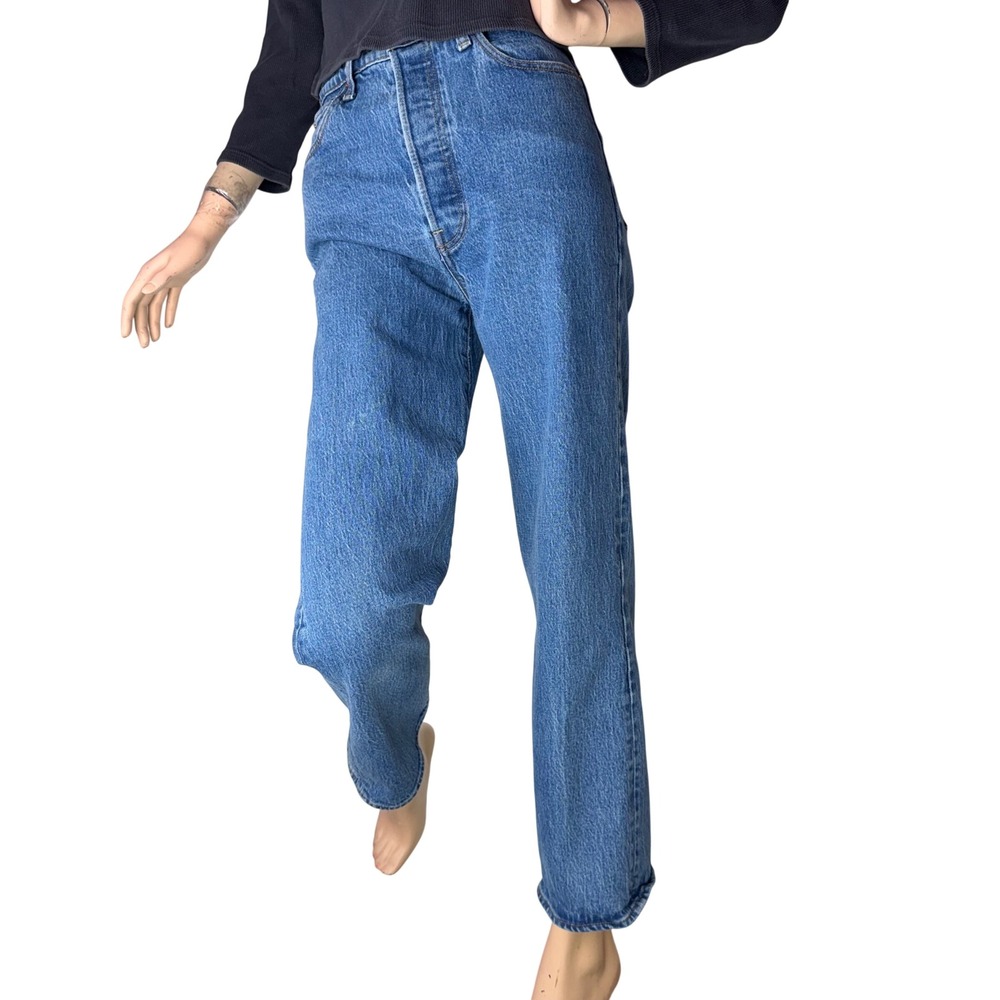 Levi's Premium Ribcage Straight Leg Jeans High Rise Blue Button Fly Denim Sz 29